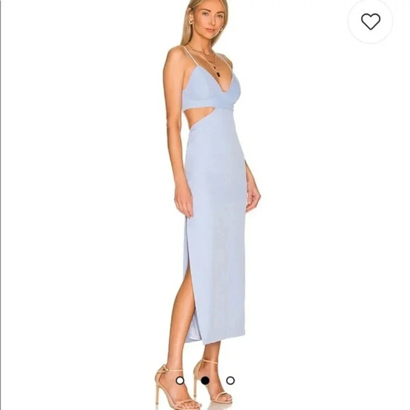 Bardot Cut Out Slit Classy Midi Fitted Cocktail Dress in Light Blue Size XXL. - Picture 3 of 15
